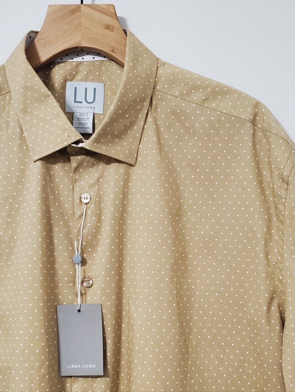 Linea Uomo Short Sleeve Button Down Shirt Khaki White 3XLT NEW
